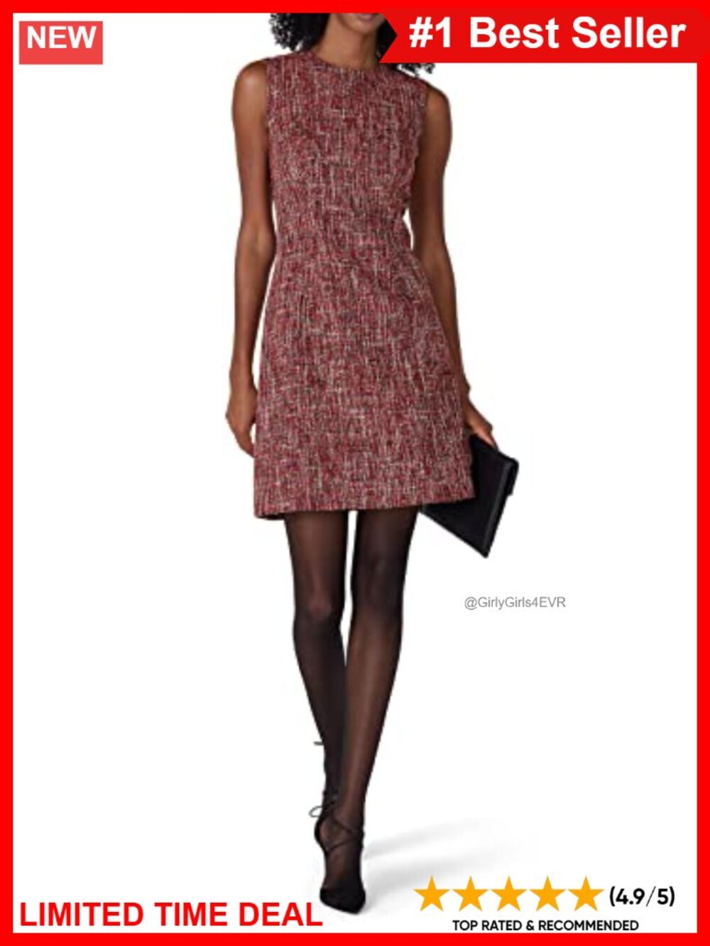 Tweed Sheath Sheath Dress Sleeveless Crew Neck Office Wear